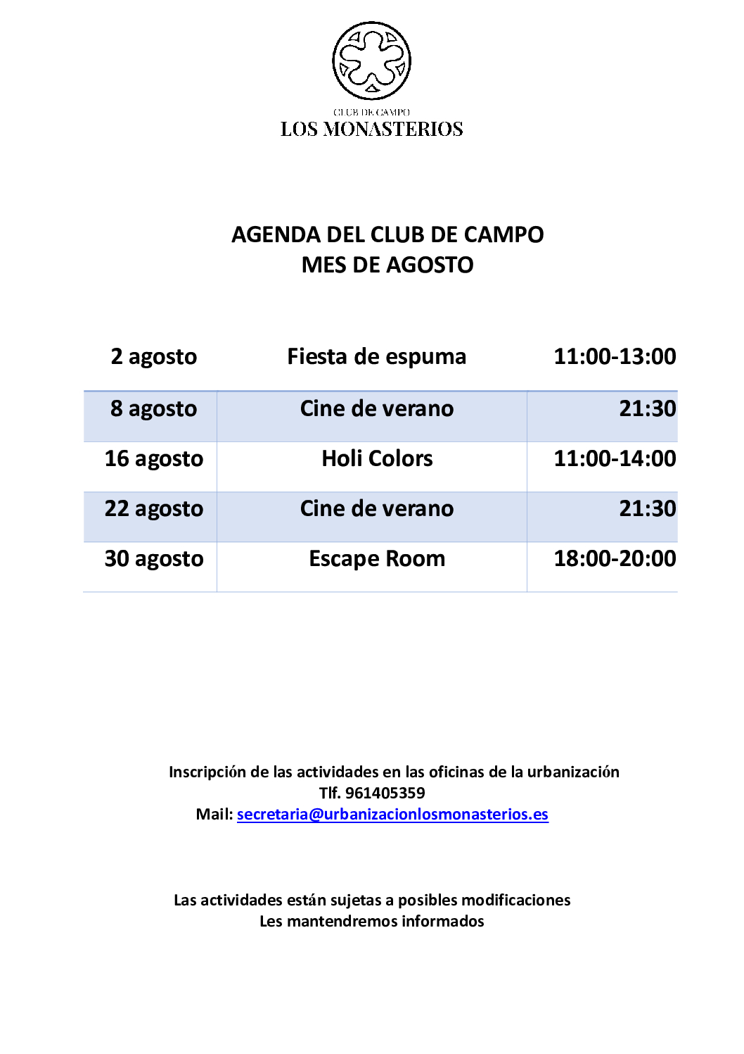 AGENDA MES AGOSTO