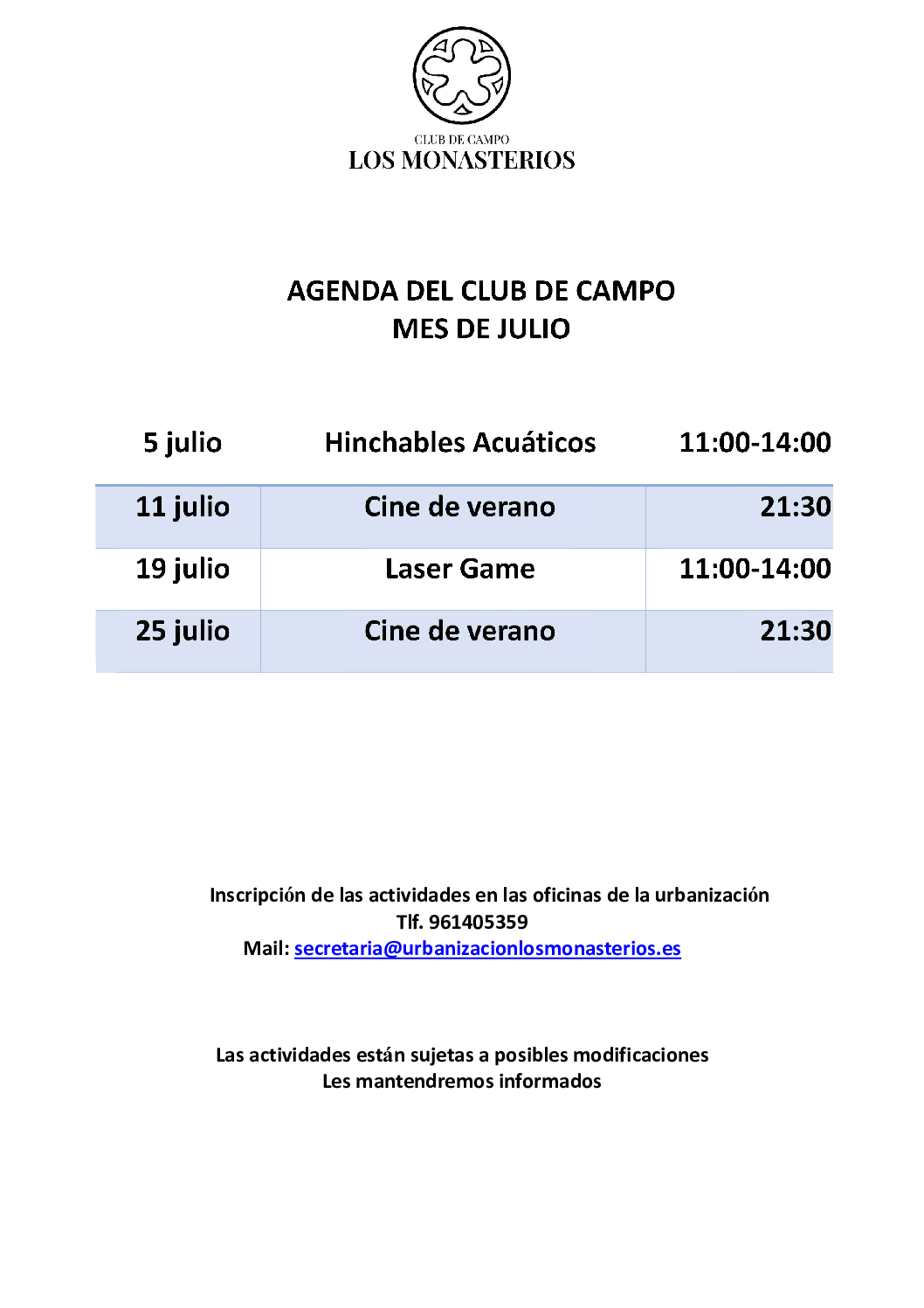 Agenda mes de julio