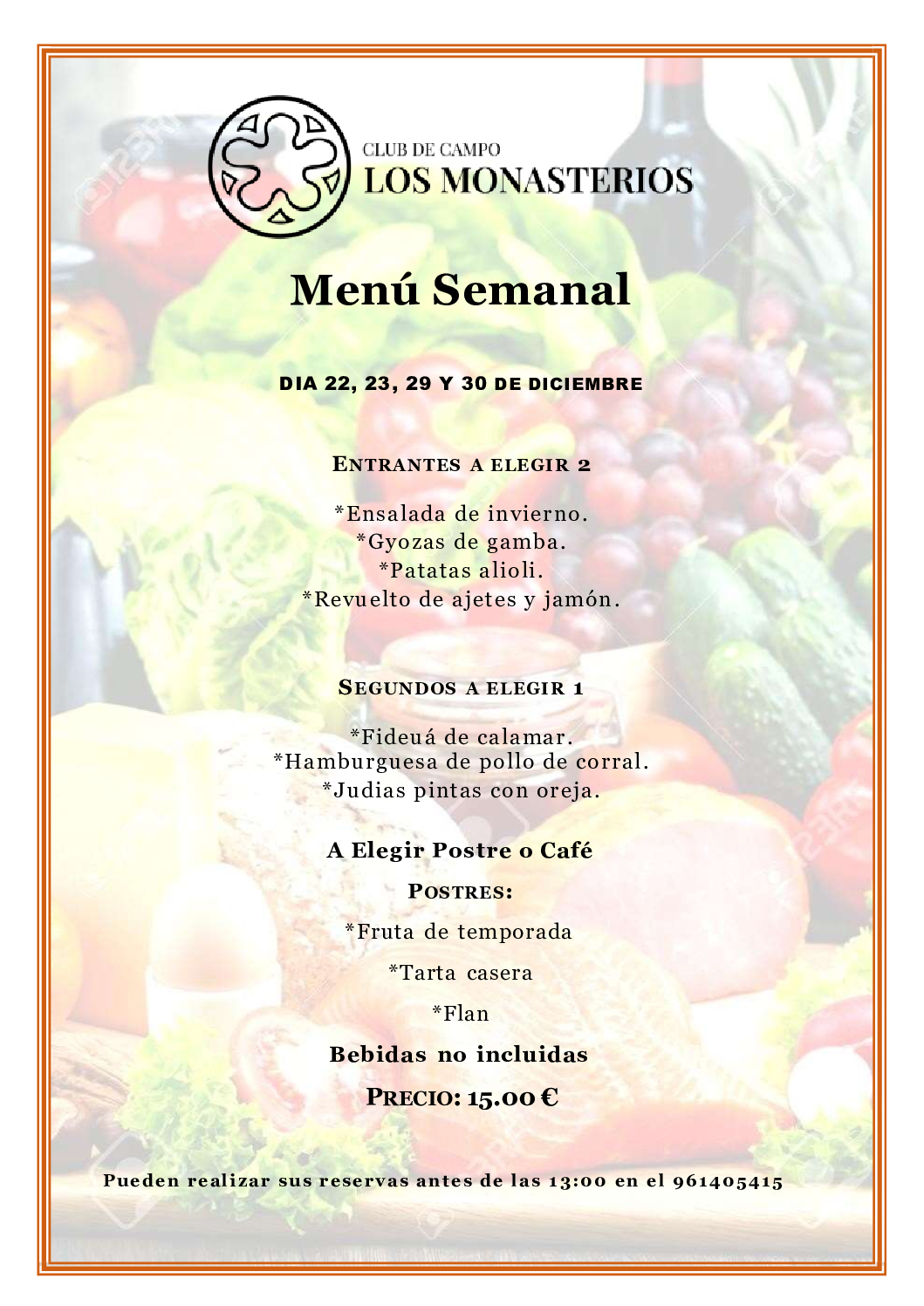 Menú Semanal 22,23,29 y 30 diciembre