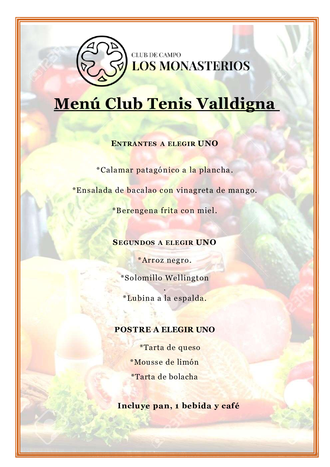 Menú excursión Club Senior