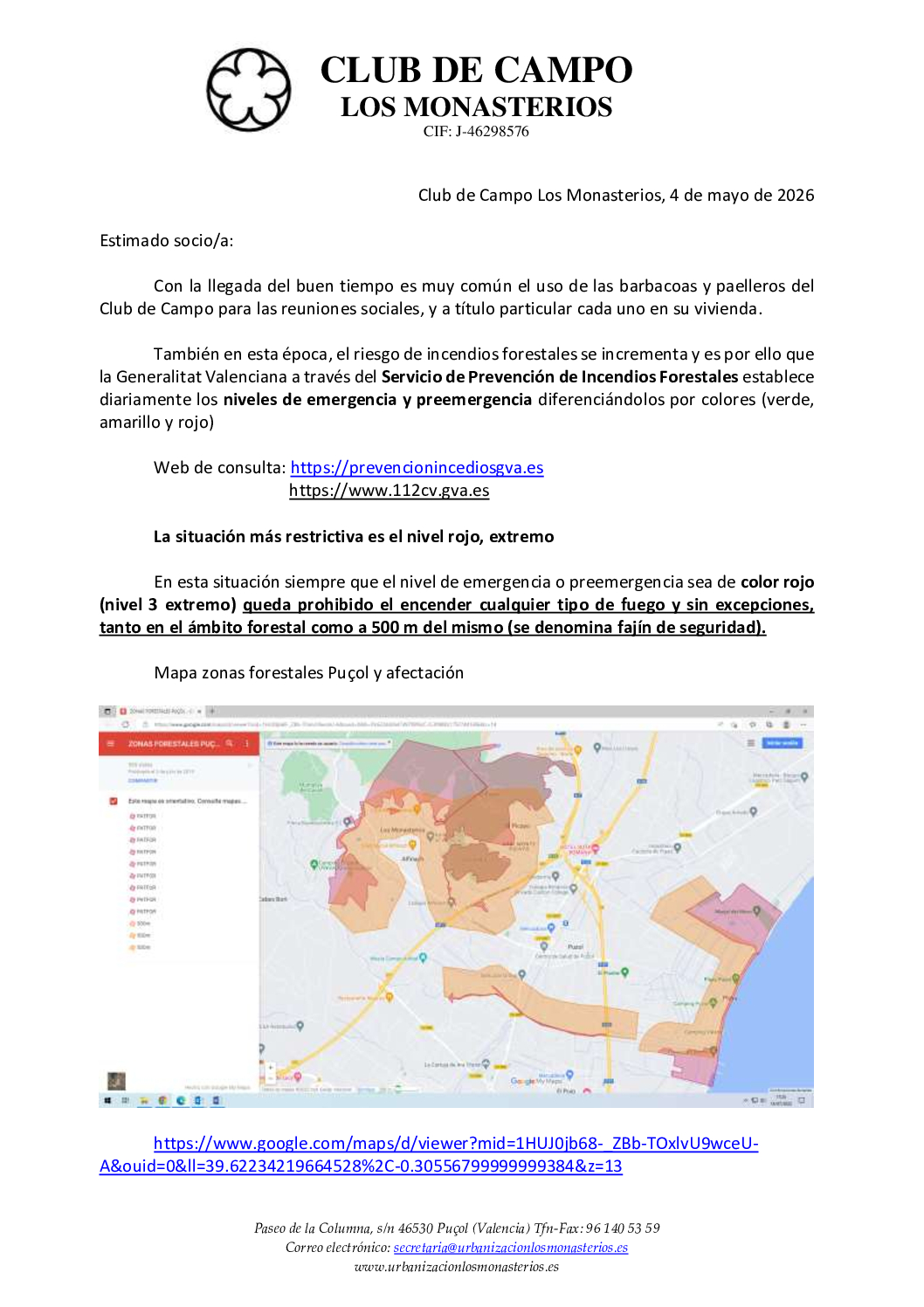 COMUNICADO USO PAELLEROS Y BARBACOAS